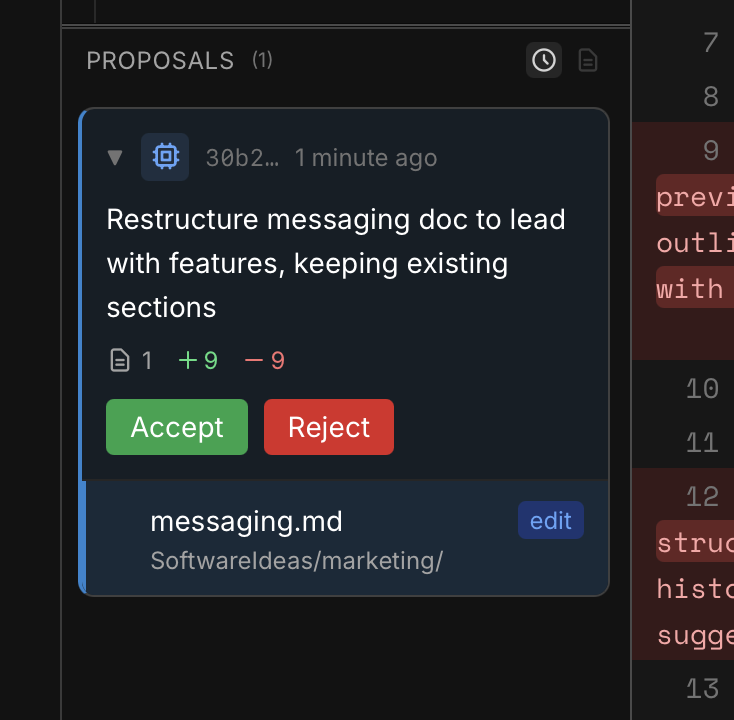 Screenshot: Accept and Reject buttons with the updated file